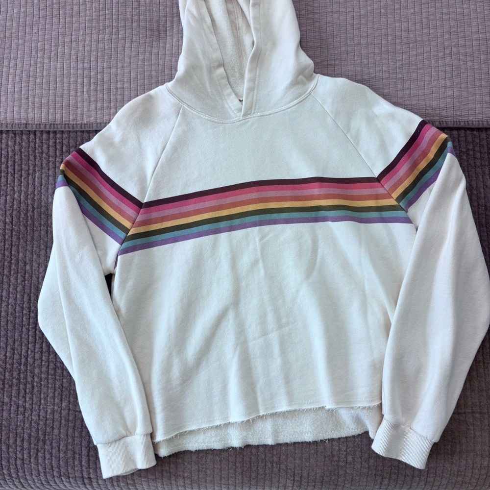 Marine Layer Cream Rainbow Stripe Cropped Hoodie – Size M